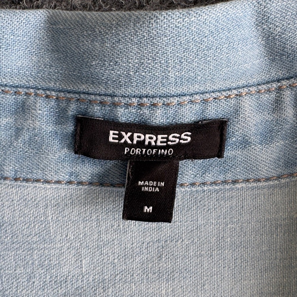 Express Portofino Shirt Blue Denim Button Down Coastal Western Classic Size M